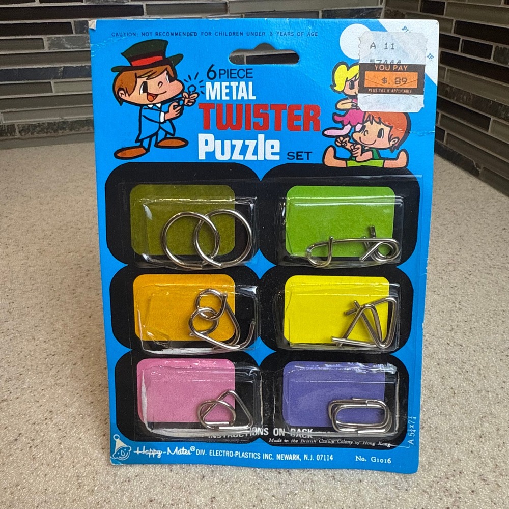 Vintage 1970s Happy-Mates 6pc Metal Twister‎ Puzzles Brain Teaser Retro Novelty